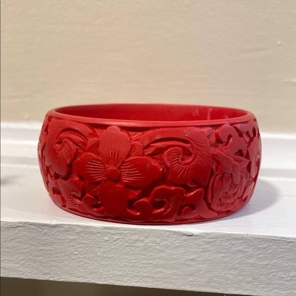 Red Floral Carved Bangle